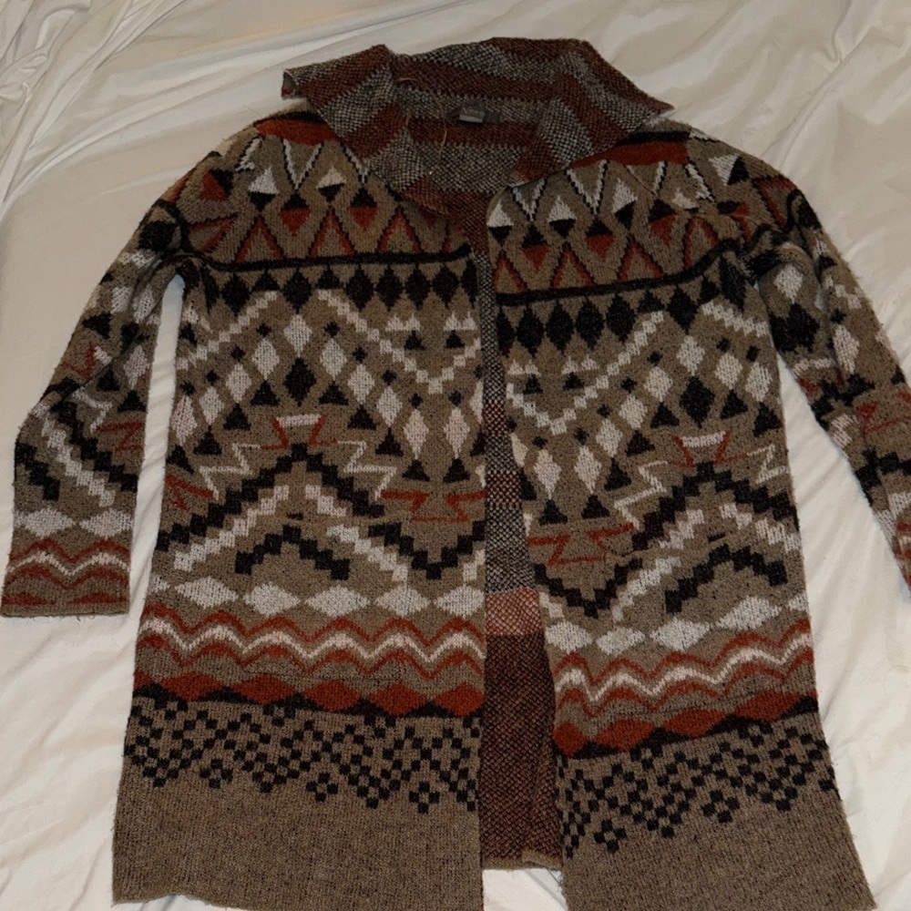 Natural Reflections Geometric Open-Front Sweater Cardigan